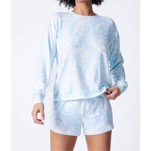 P.J. Salvage Happy Days Smiley Face Pajama Set Light Sky Small New